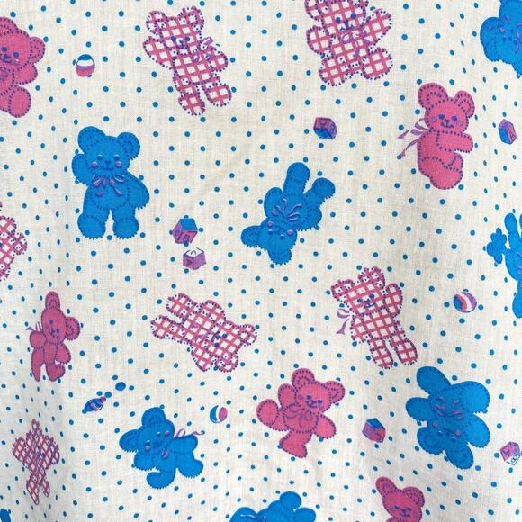 Vtg White Blue Pink Teddy Bear Collared Babydoll Puff Sleeve Tunic Top SZ 14 - Picture 4 of 10